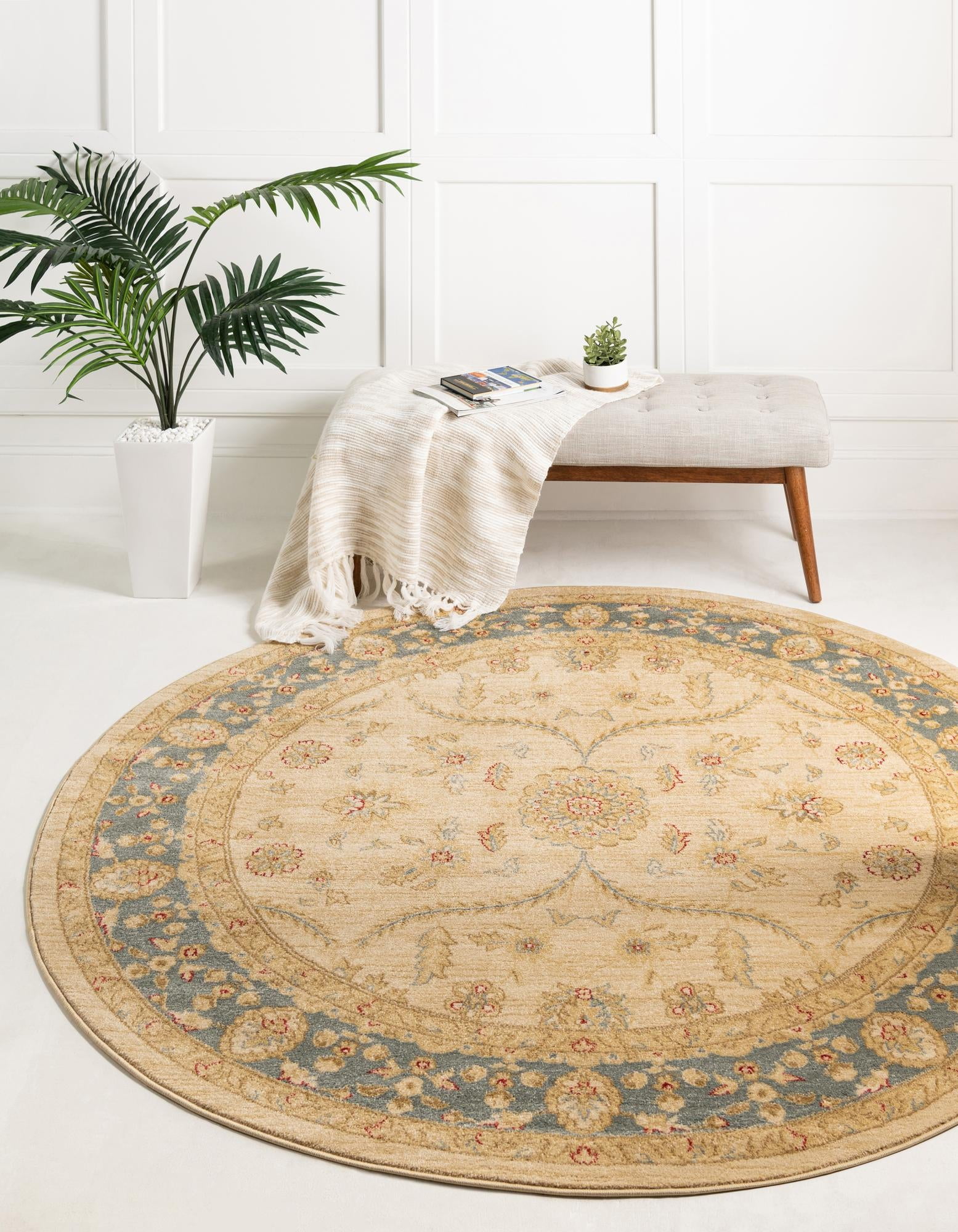 Unique Loom Tansy Edinburgh Rug Champagne/Beige 8' Round Floral