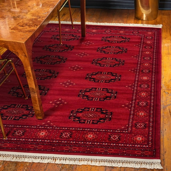 Unique Loom Tekke Collection Area Rug - Khabour (4' 1" x 6' 1" Rectangle Red/Black)
