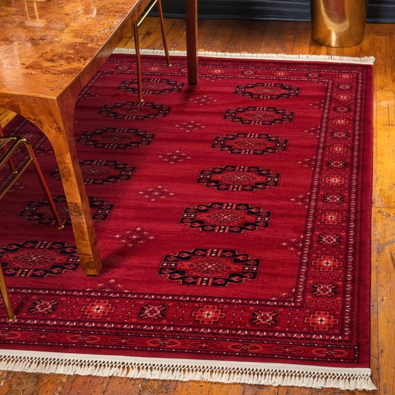 Unique Loom Tekke Collection Area Rug - Khabour (7' 1" x 10' Rectangle Red/Black)