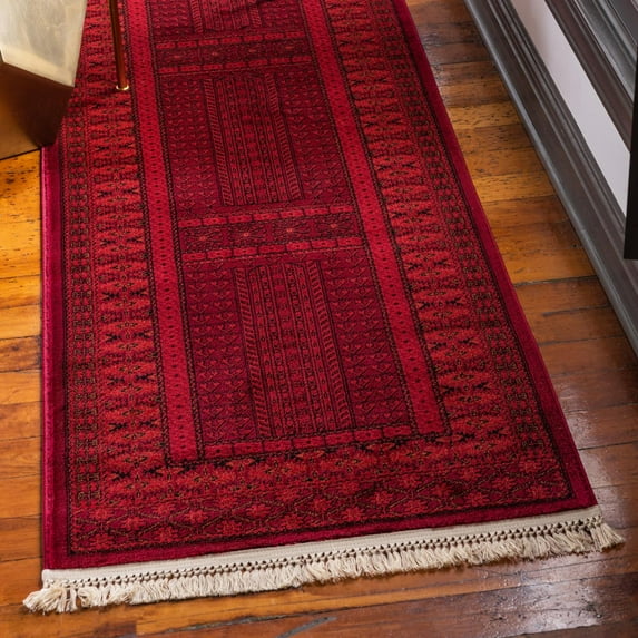 Unique Loom Tekke Collection Area Rug - Shakhrud (2' 7" x 10' Runner Red/Black)