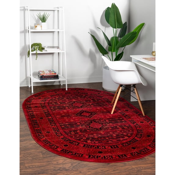Unique Loom Tekke Collection Area Rug - Sheibani (5' 3" x 8' Oval Red/Black)