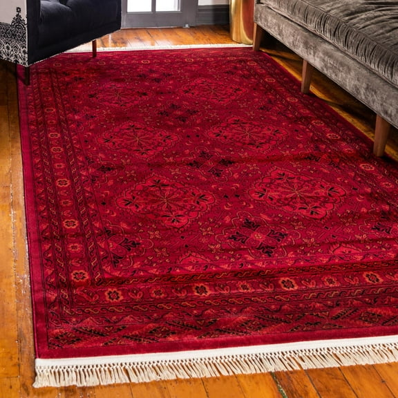 Unique Loom Tekke Collection Area Rug - Zeravshan (7' 10" x 11' Rectangle Red/Black)