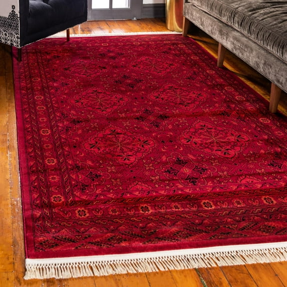 Unique Loom Tekke Collection Area Rug - Zeravshan (7' 10" x 11' Rectangle Red/Black)