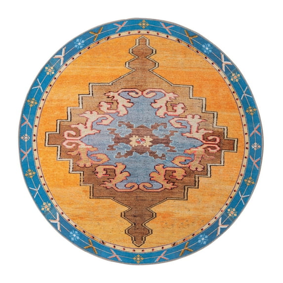 Unique Loom Timeless Collection Area Rug - Thomas (5' Round Orange/Blue)