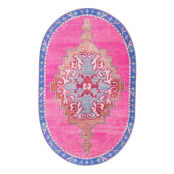 Unique Loom Timeless Collection Area Rug - Thomas (5' x 8' Oval Fuchsia/Blue)