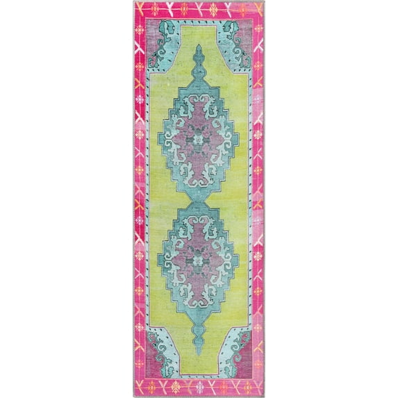 Unique Loom Thomas Timeless Rug Green/Ivory 2' x 6' 1" Runner Medallion Transitional Perfect For Bathroom Hallway Mud Room Laundry Room