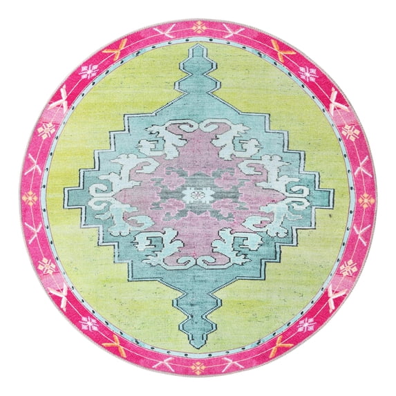 Unique Loom Timeless Collection Area Rug - Thomas (5' Round Green/Fuchsia)