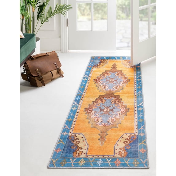 Unique Loom Thomas Timeless Rug Orange/Brown 2' x 6' 1" Runner Medallion Transitional Perfect For Bathroom Hallway Mud Room Laundry Room