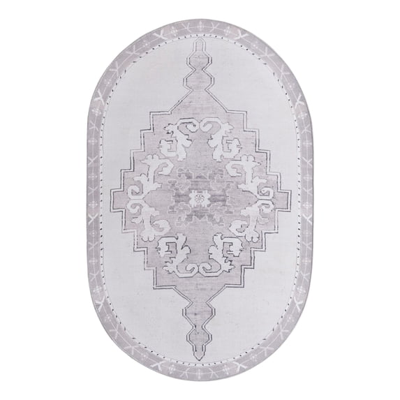 Unique Loom Timeless Collection Area Rug - Thomas (5' x 8' Oval white Gray/Gray)