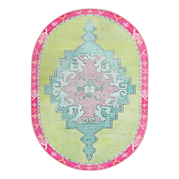 Unique Loom Timeless Collection Area Rug - Thomas (7' 6" x 10' 6" Oval Green/Fuchsia)