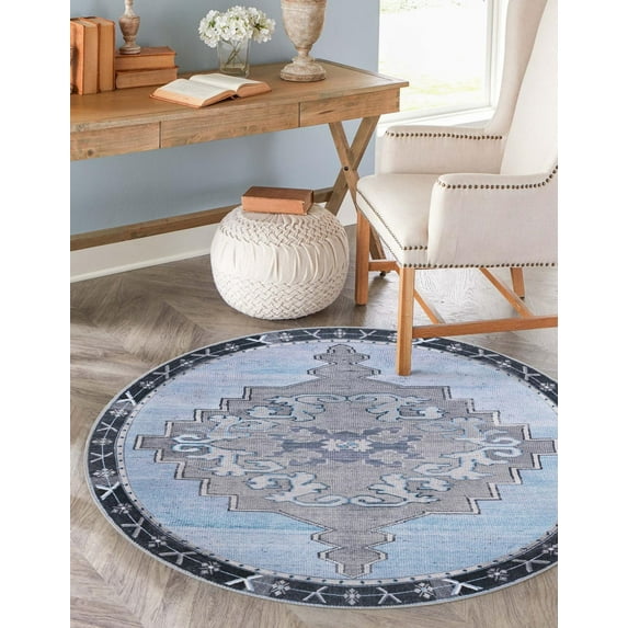 Unique Loom Timeless Collection Area Rug - Thomas (7' 7" Round Blue Gray/Gray)