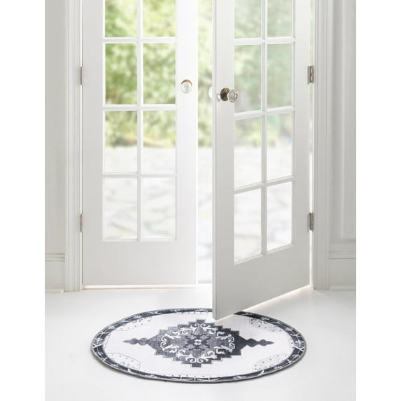 Unique Loom Timeless Collection Area Rug - Thomas (2' x 3' 1" Oval Black and White/Gray)