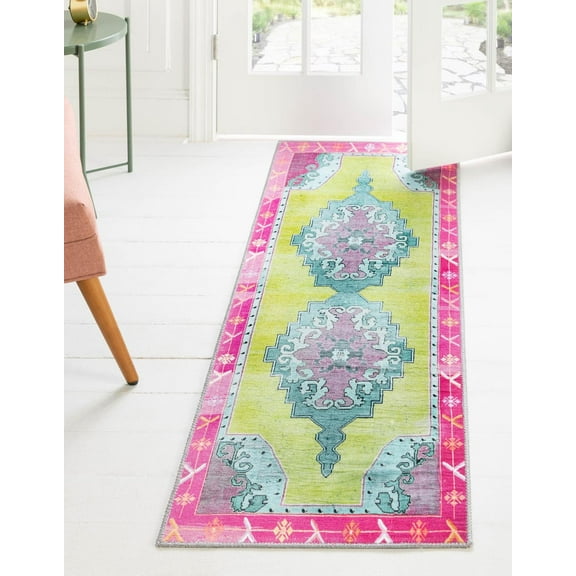 Unique Loom Timeless Collection Area Rug - Thomas (2' x 4' Runner Green/Fuchsia)