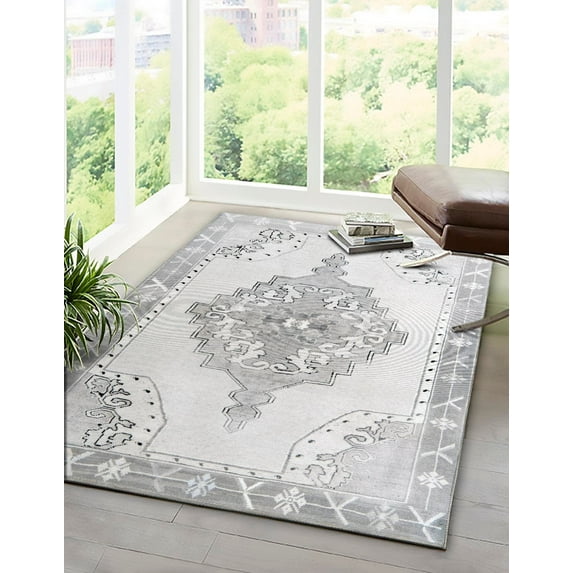 Unique Loom Timeless Collection Area Rug - Thomas (3' 6" x 5' 6" Rectangle white Gray/Gray)