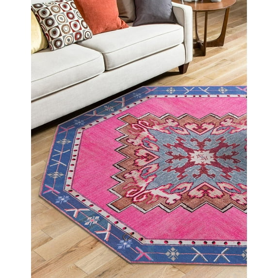 Unique Loom Timeless Collection Area Rug - Thomas (7' 6" Octagon Fuchsia/Blue)