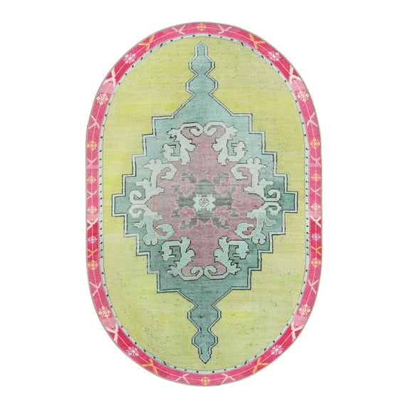 Unique Loom Timeless Collection Area Rug - Thomas (4' x 6' Oval Green/Fuchsia)