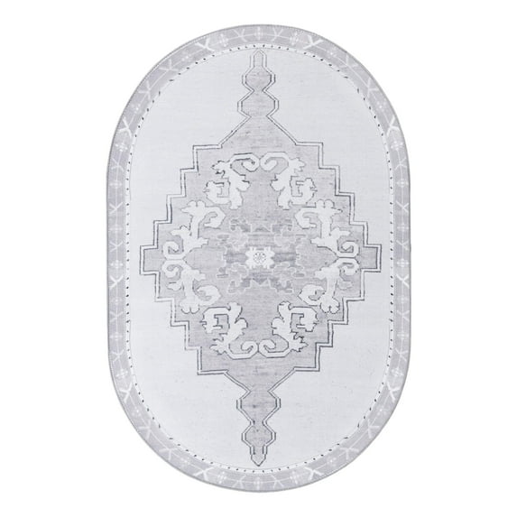 Unique Loom Timeless Collection Area Rug - Thomas (4' x 6' Oval white Gray/Gray)
