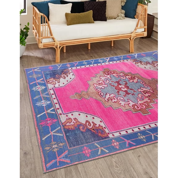 Unique Loom Timeless Collection Area Rug - Thomas (7' 6" Square Fuchsia/Blue)