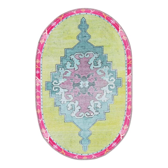 Unique Loom Timeless Collection Area Rug - Thomas (2' x 3' 1" Oval Green/Fuchsia)