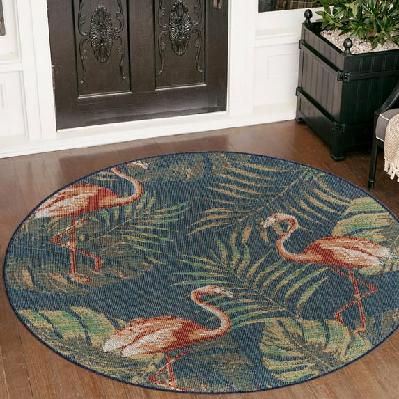Unique Loom Baja Outdoor Collection Area Rug - Tijuana (7' 10" Round Navy Blue/Gray)