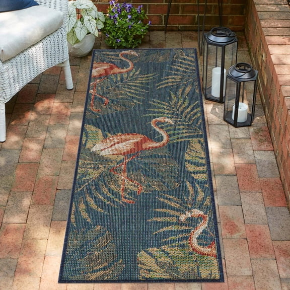 Unique Loom Baja Outdoor Collection Area Rug - Tijuana (2' x 3' 11" Runner Navy Blue/Gray)