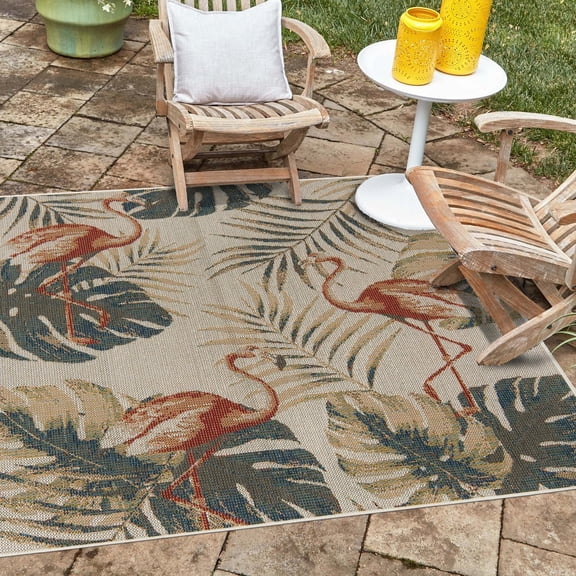 Unique Loom Baja Outdoor Collection Area Rug - Tijuana (5' 3" Square Ivory/Brown)