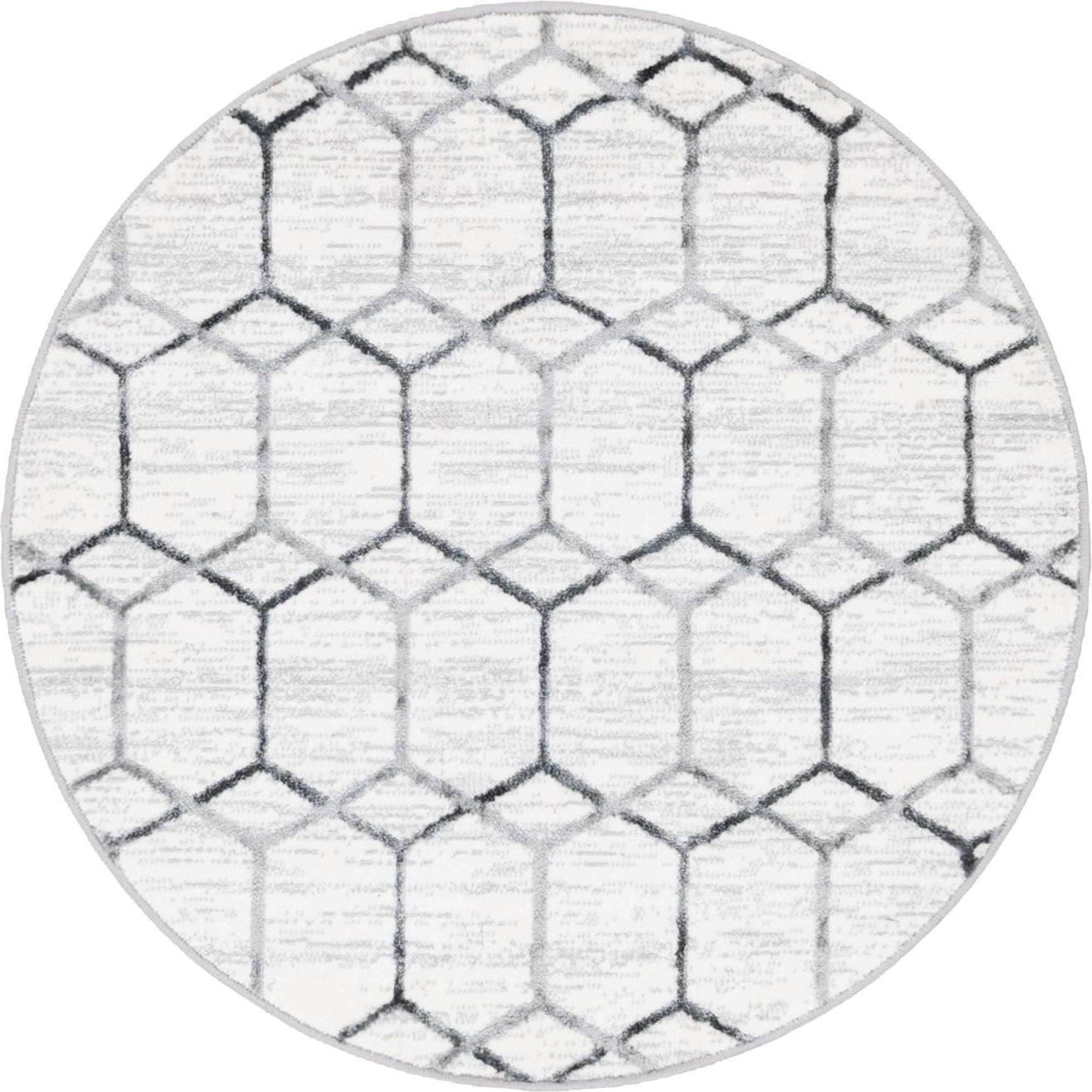 Loom Matrix White Trellis 3'3" Round Synthetic Rug