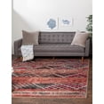 thumbnail image 1 of 7.5' x 7.5' Tan Brown and Blue Geometric Square Area Throw Rug, 1 of 8