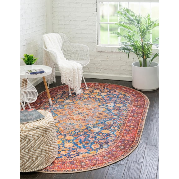 Unique Loom Timeless Collection Area Rug - James (5' x 8' Oval Navy Blue/Gold)