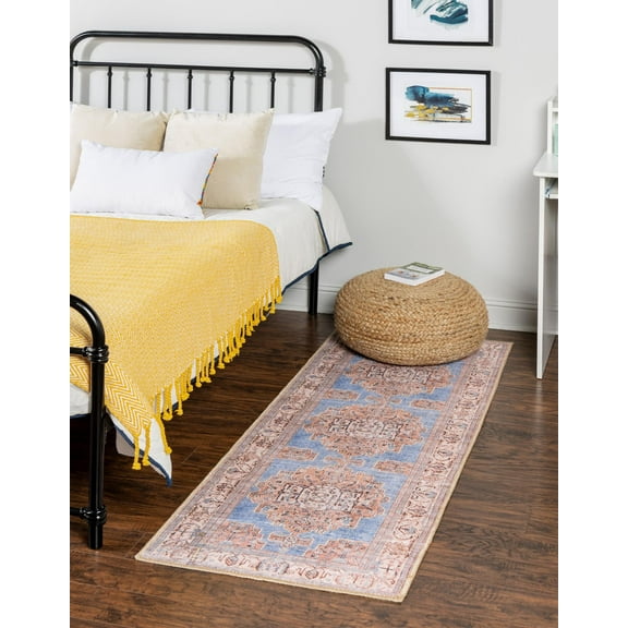 Unique Loom Timeless Collection Area Rug - Judas (2' x 6' Runner Blue/Tan)