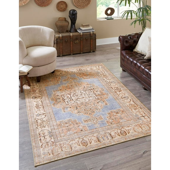 Unique Loom Timeless Collection Area Rug - Judas (3' 6" x 5' 6" Rectangle Blue/Tan)