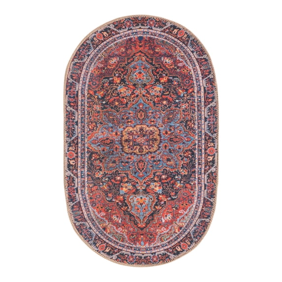 Unique Loom Timeless Collection Area Rug - Jude (2' x 3' 1" Oval Burgundy/Teal)