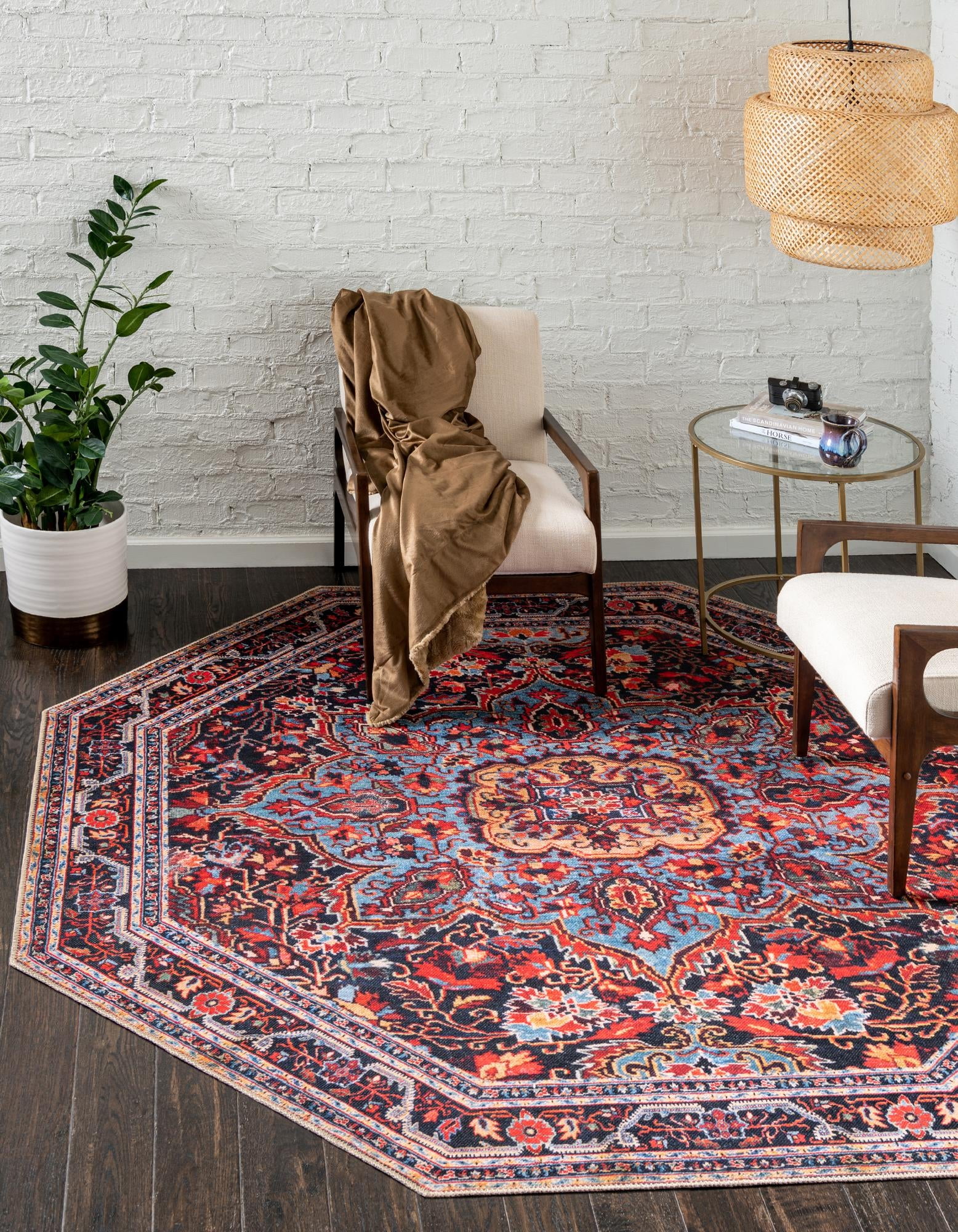 Octagon Vintage Medallion Chenille Rug 7'6" - Burgundy