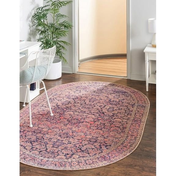 Unique Loom Timeless Collection Area Rug - Levi (5' x 8' Oval Navy Blue/Orange)