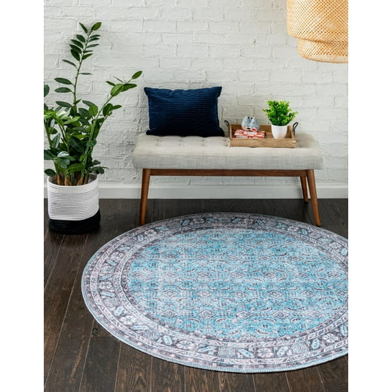 Unique Loom Timeless Collection Area Rug - Matthew (5' Round Blue/Tan)