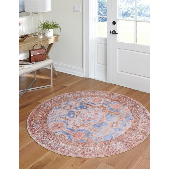 Unique Loom Timeless Collection Area Rug - Paul (5' Round Blue/Gold)