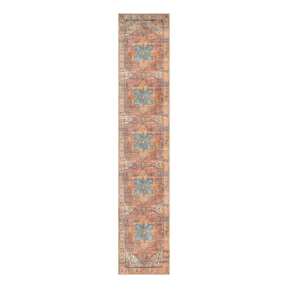 Unique Loom Timeless Collection Area Rug - Peter (2' 6" x 13' 1" Runner Rust Red/Blue)
