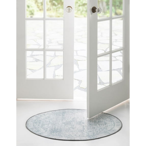 Unique Loom Timeless Collection Area Rug - Peter (2' x 3' 1" Oval Ivory/Teal)