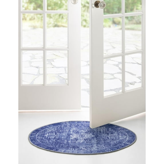 Unique Loom Timeless Collection Area Rug - Peter (2' x 3' 1" Oval Navy Blue/Ivory)