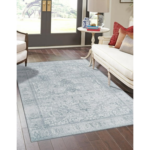 Unique Loom Timeless Collection Area Rug - Peter (2' x 3' Rectangle Ivory/Teal)