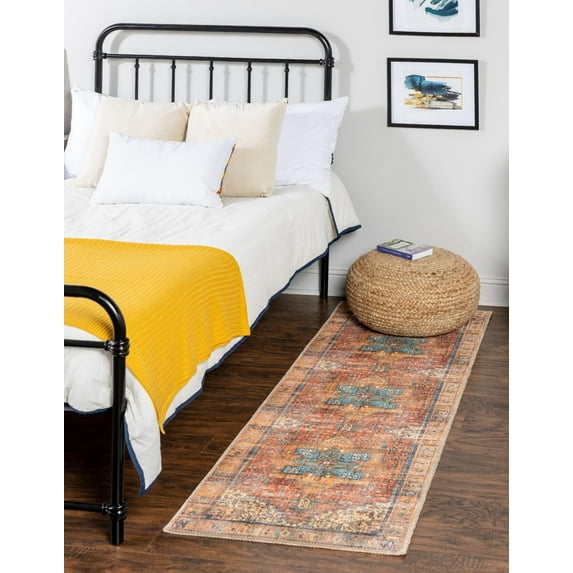 Unique Loom Timeless Collection Area Rug - Peter (2' x 8' Runner Rust Red/Blue)