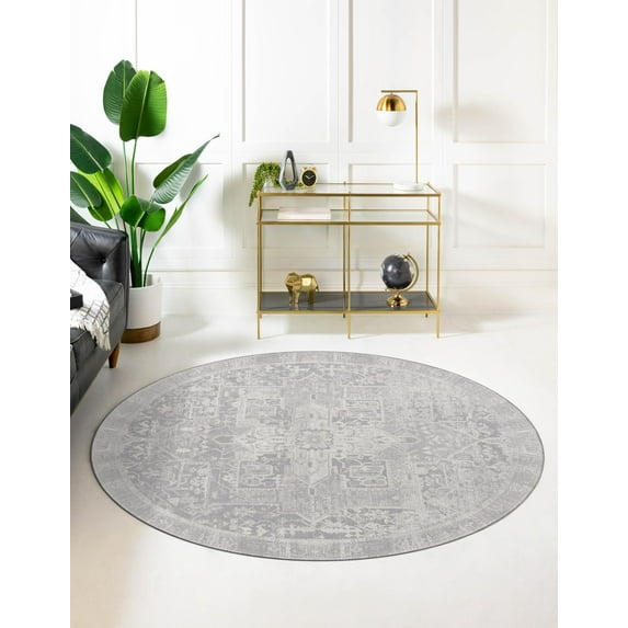 Unique Loom Timeless Collection Area Rug - Peter (3' 6" Round Gray/Ivory)