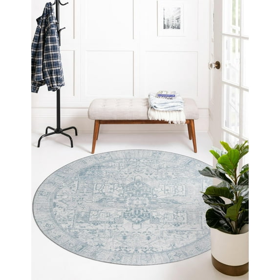 Unique Loom Timeless Collection Area Rug - Peter (3' 6" Round Ivory/Teal)