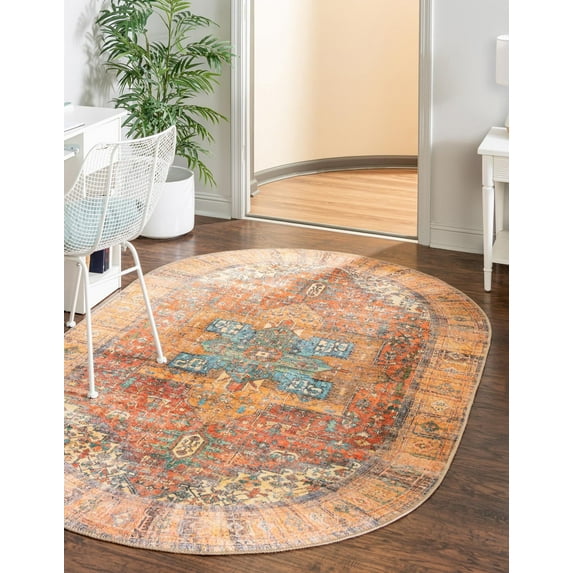 Unique Loom Timeless Collection Area Rug - Peter (4' 1" x 6' 1" Oval Rust Red/Blue)