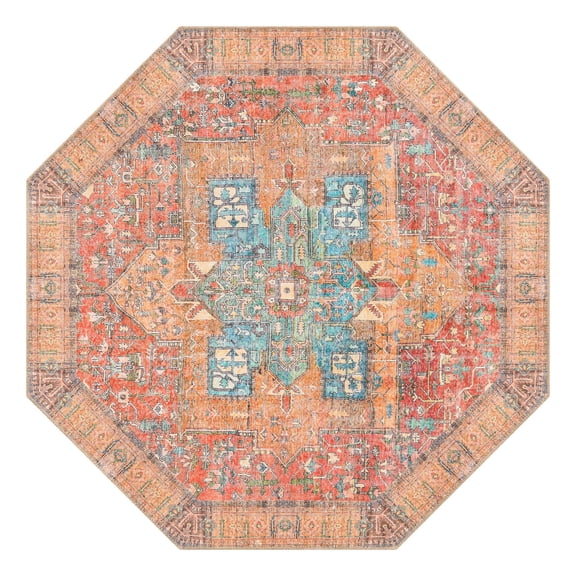 Unique Loom Timeless Collection Area Rug - Peter (5' 1" Octagon Rust Red/Blue)