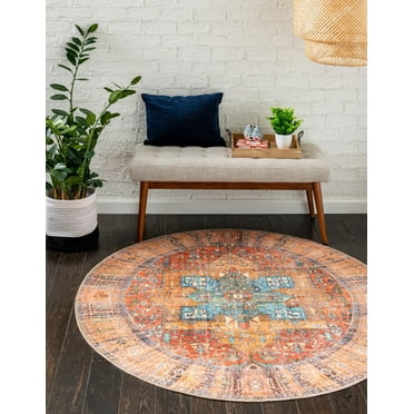 Unique Loom Timeless Collection Area Rug - Peter (5' Round Rust Red/Blue)