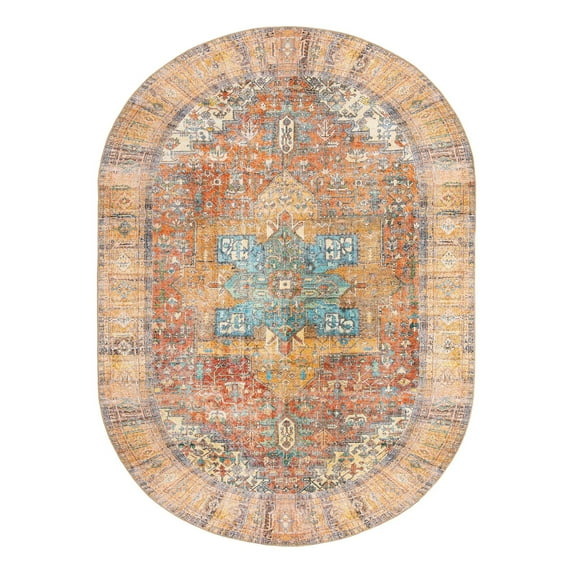 Unique Loom Timeless Collection Area Rug - Peter (7' 6" x 10' 6" Oval Rust Red/Blue)