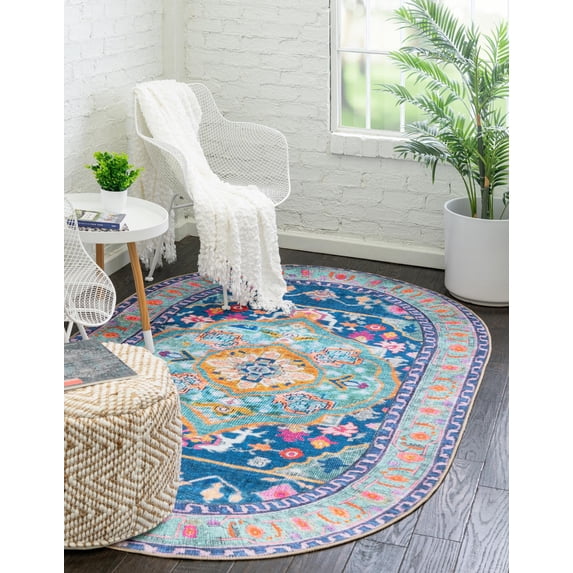 Unique Loom Timeless Collection Area Rug - Philip (7' 6" x 10' 6" Oval Blue/Blue)