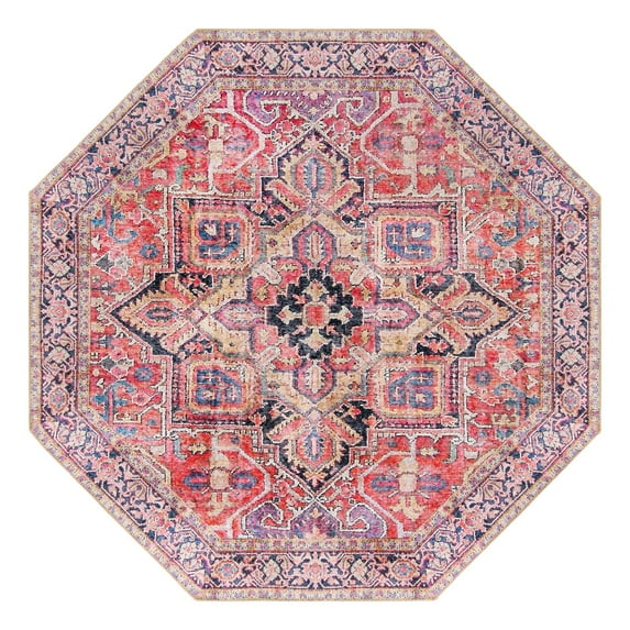 Unique Loom Timeless Collection Area Rug - Simon (7' 6" Octagon Red/Teal)