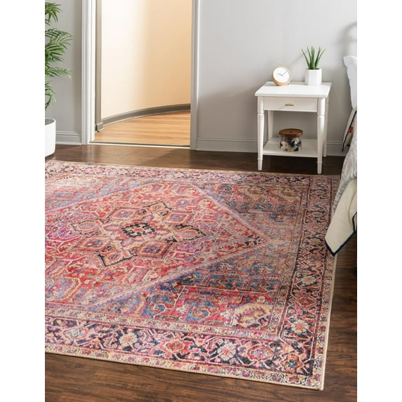 Unique Loom Timeless Collection Area Rug - Simon (7' 6" Square Red/Teal)